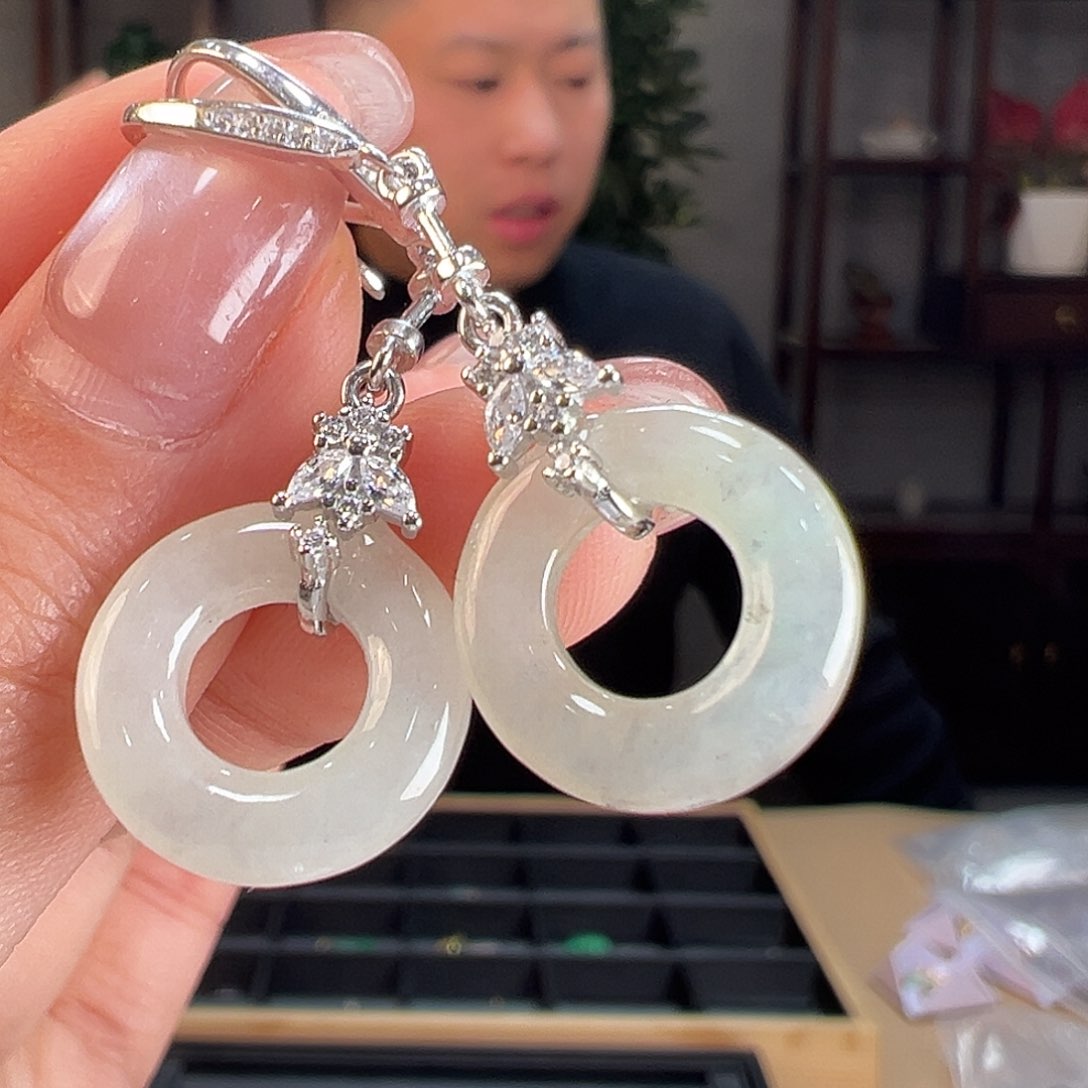 翡翠耳饰银S925镶嵌耳环89