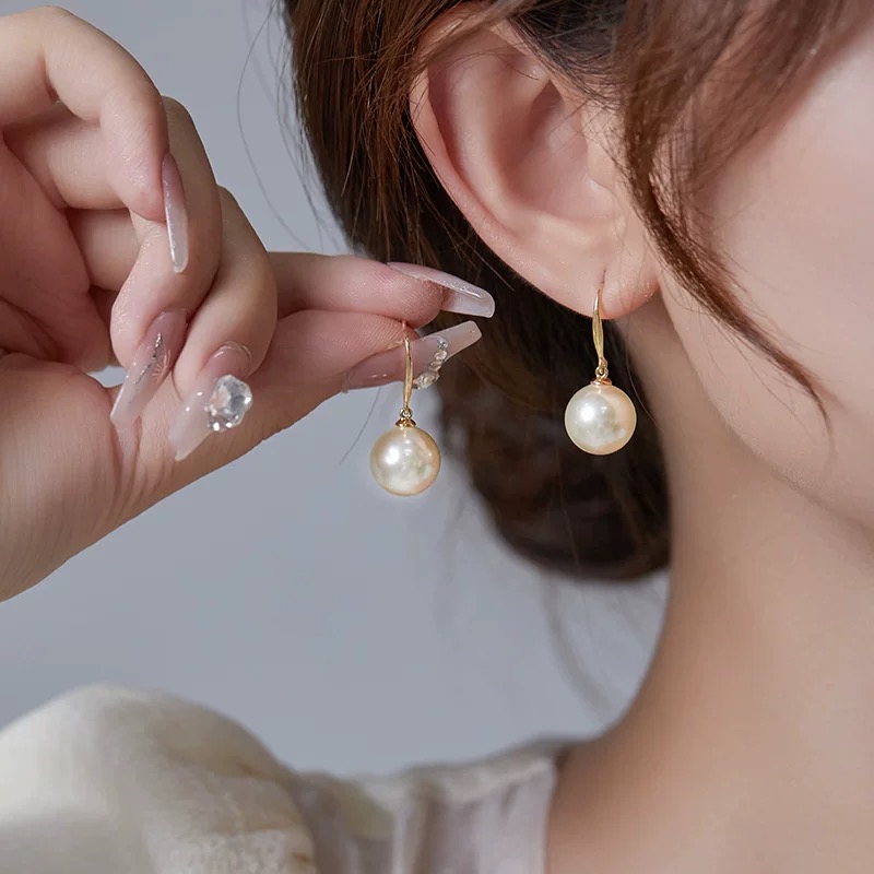 铜合金仿珍珠耳饰 ES-100韩系香槟色珍珠挂钩气质名媛新款耳饰