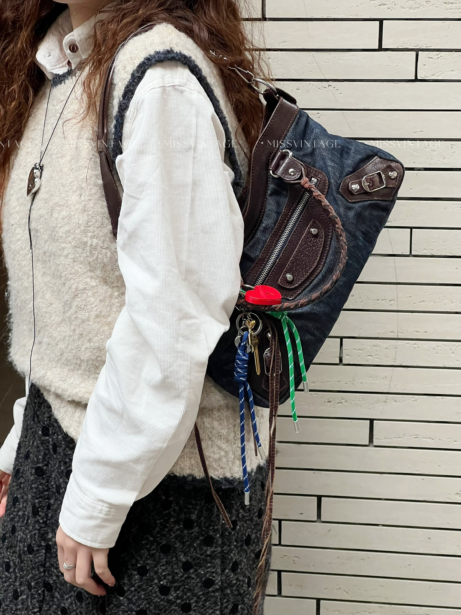 95新 Balenciaga/巴黎世家 觅时/牛仔机车包/113766