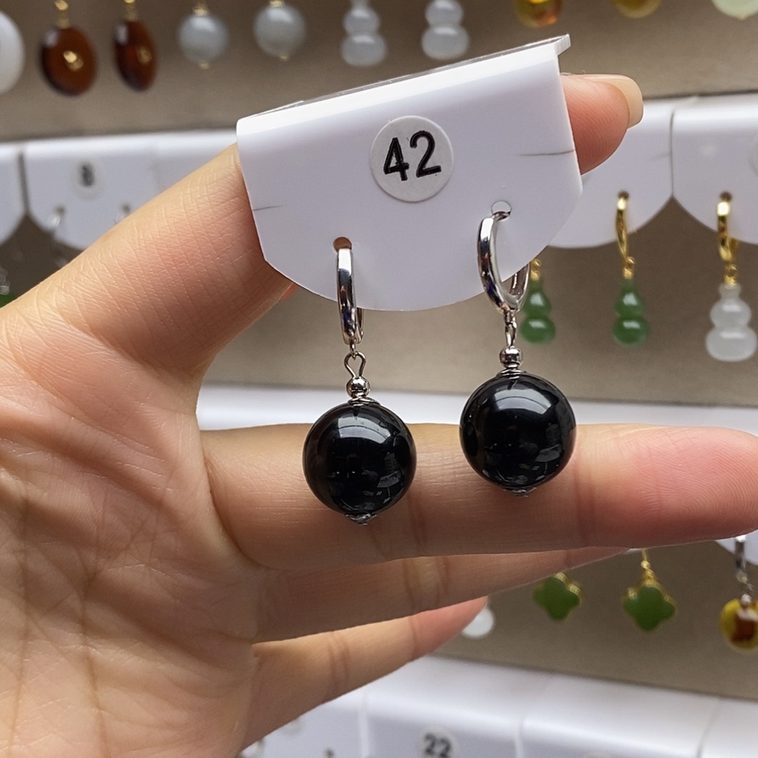 玛瑙/玉髓银S925镶嵌耳饰