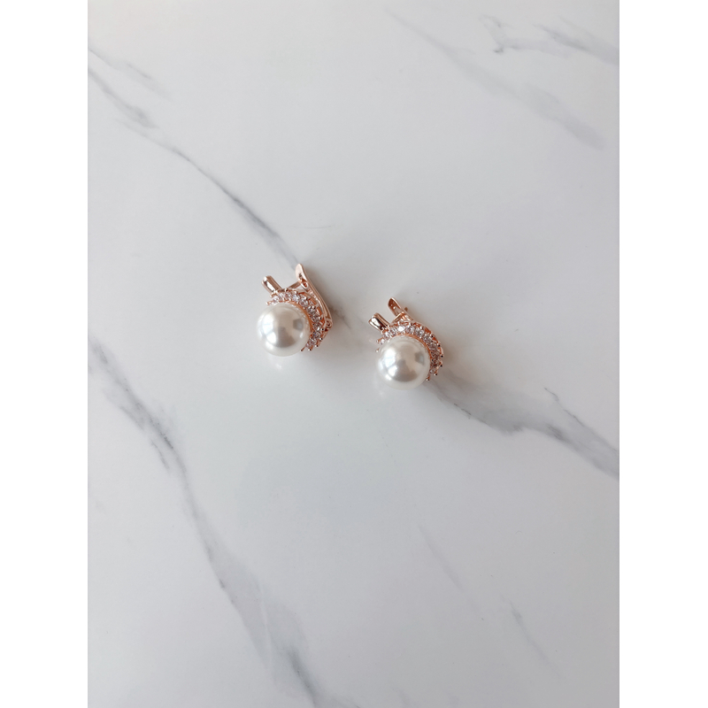 铜合金仿珍珠耳饰 0104 圆形珍珠底托满钻民族风耳环气质耳扣轻奢