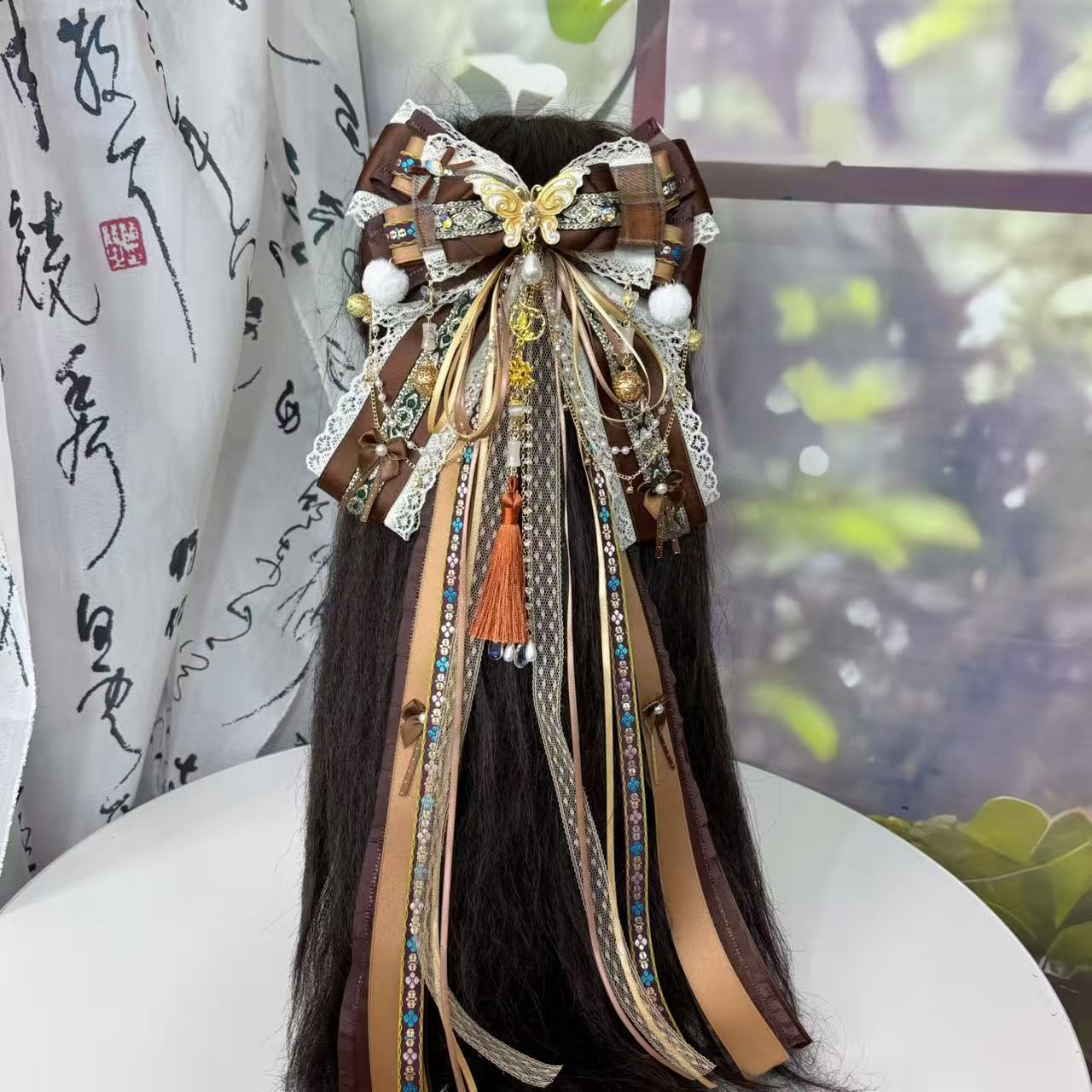 《枯叶蝶》新中式古风搭配汉服洛丽塔美拉德秋冬长飘带头饰发夹