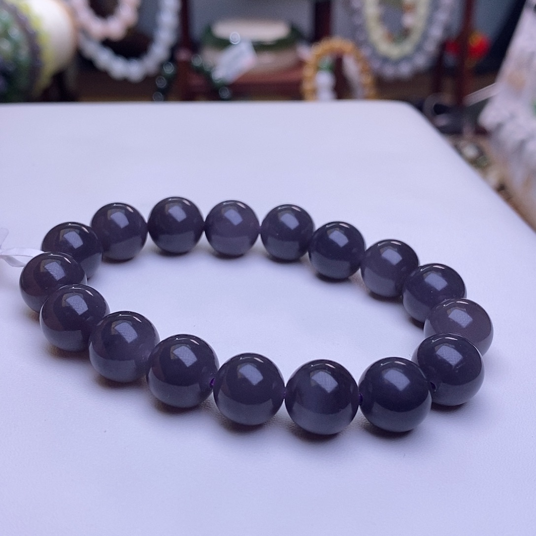 和田玉未镶嵌收藏级烟紫老矿料帝王紫高冰圆珠手串11m