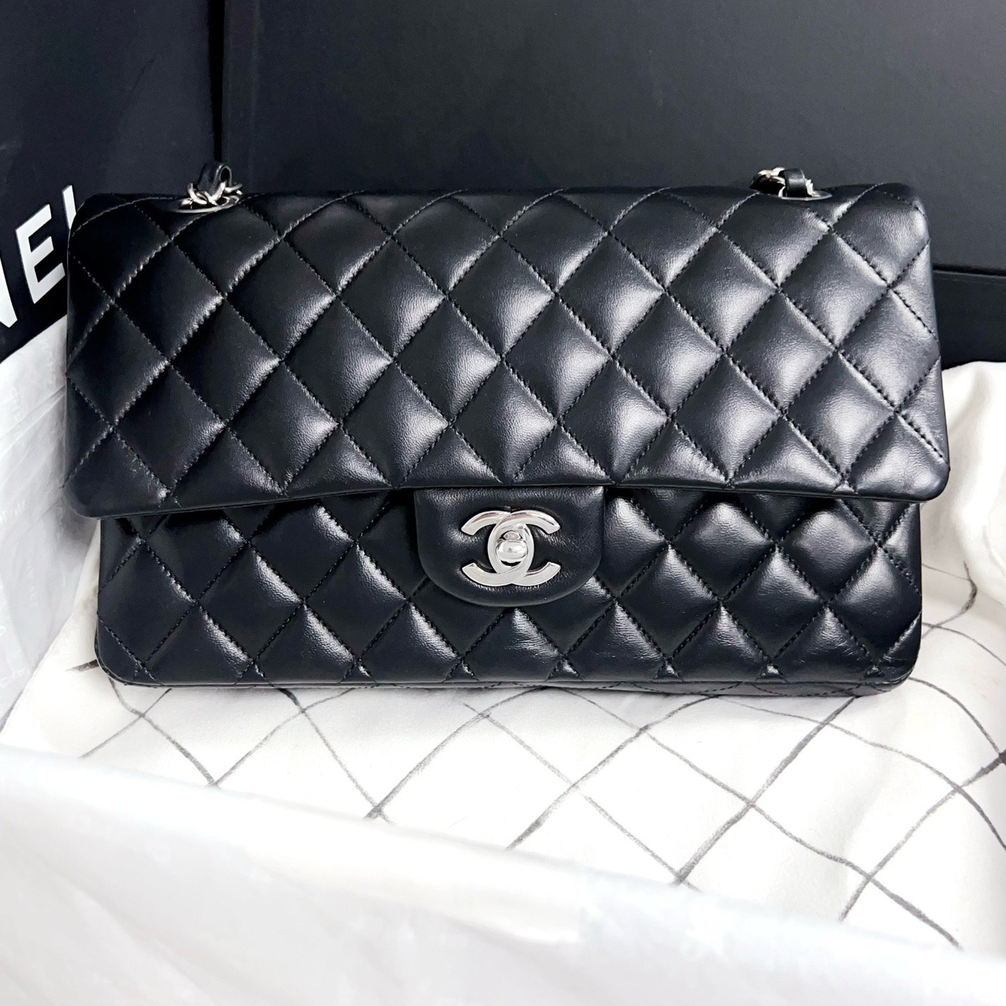 99新 Chanel/香奈儿 cf中号黑银 芯片款 L1TH 闲置品