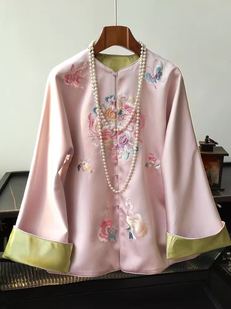 醋酸缎两面穿上衣女设计感时髦新中式减龄休闲复古盘扣国风外套秋