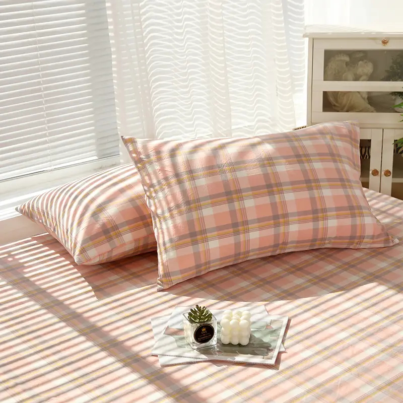 【全棉枕套】纯棉水洗棉枕头罩子ins风学生宿舍单两只简约格子枕套