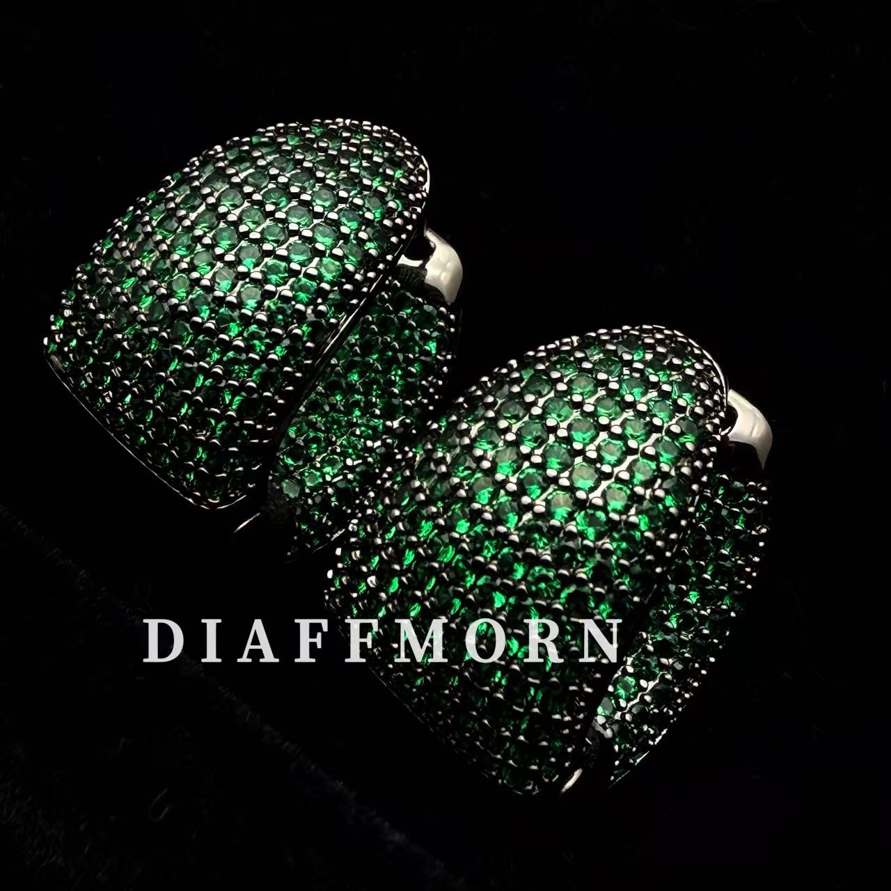 铜合金锆石耳饰 Y·M〖密境绿色〗重工复古时尚轻奢气质百搭耳环