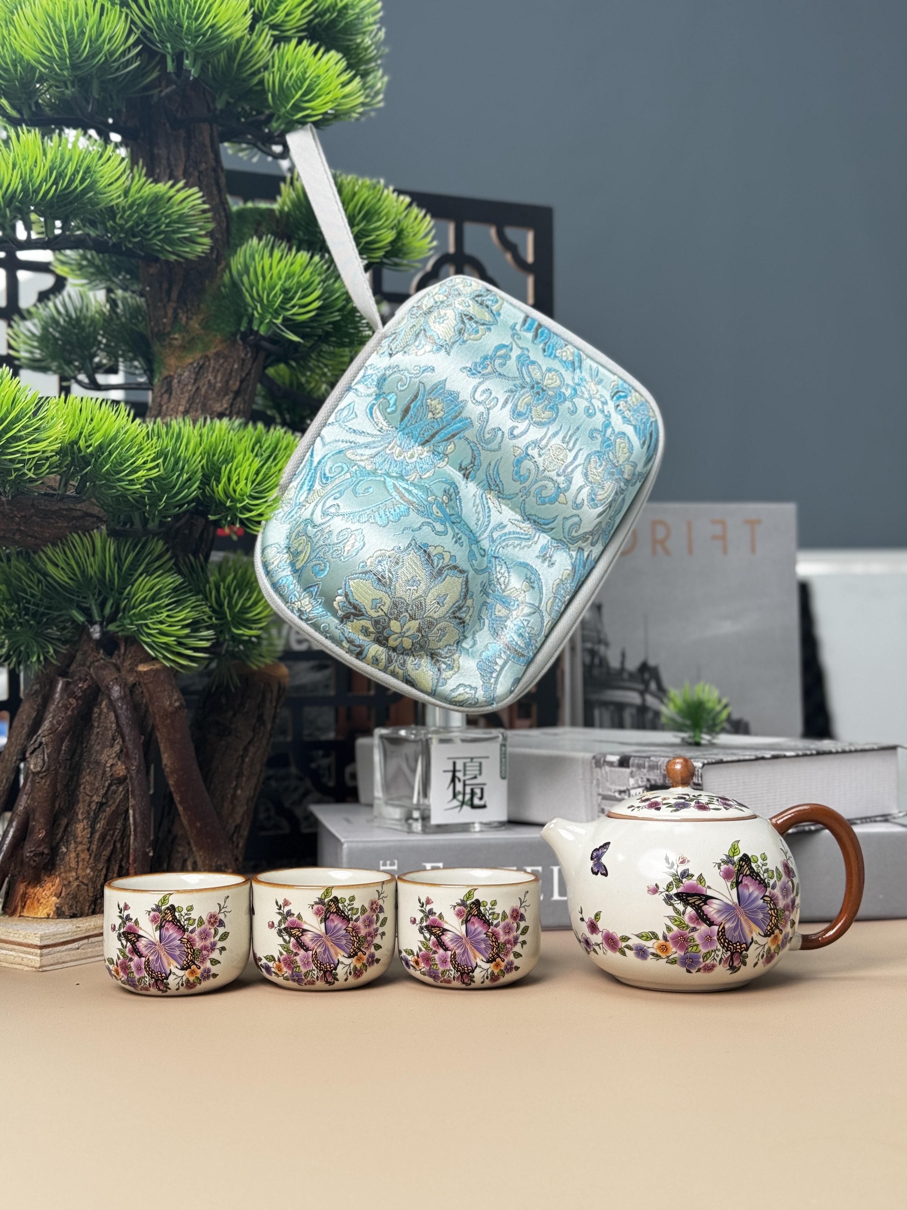  黄汝【紫蝴蝶】圆满壶+3杯（带包）
