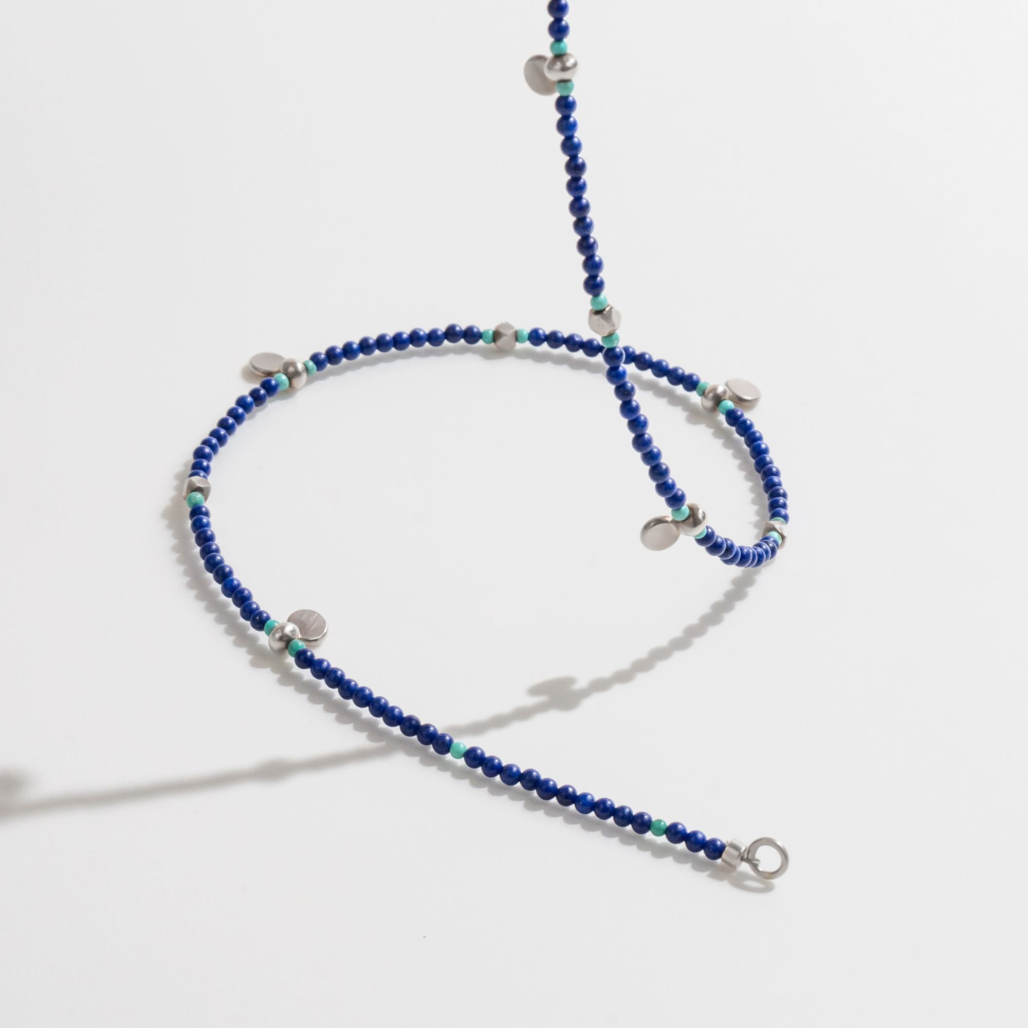 【山巾子·冷青松】青金石串珠项链手工S925银配件