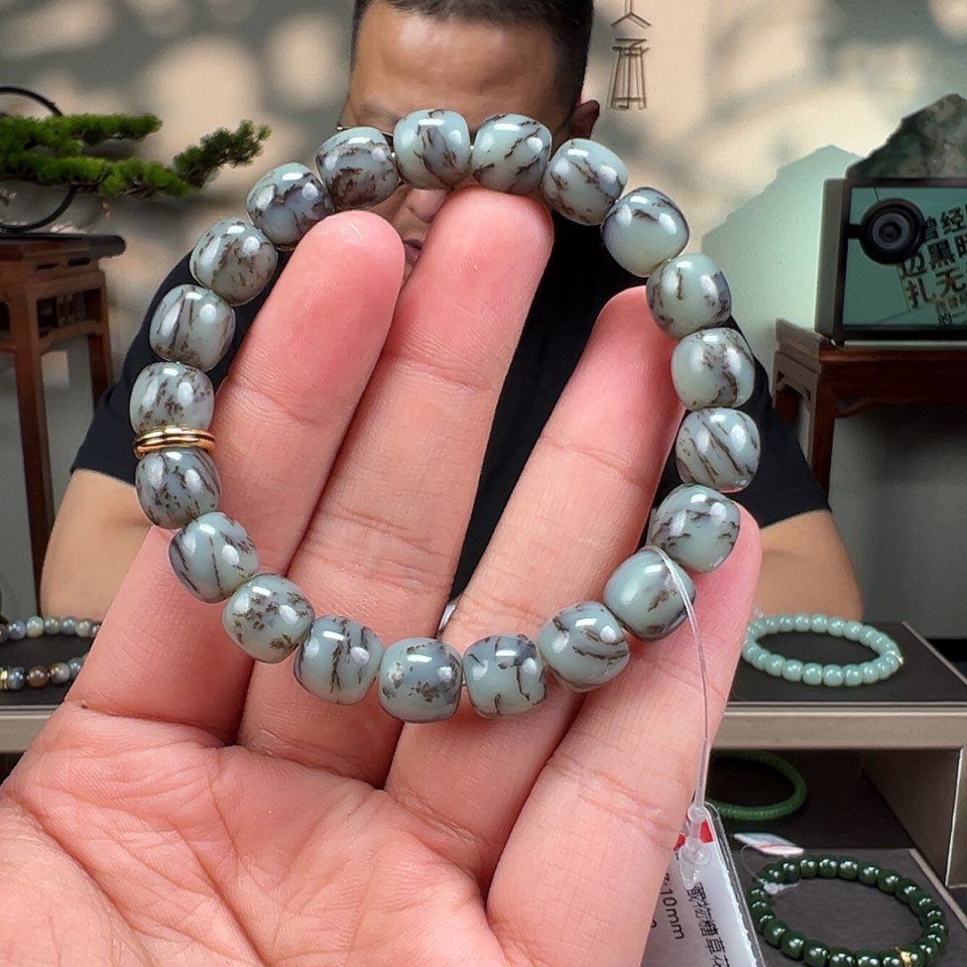 和田玉未镶嵌手链卡10mm藏物水草