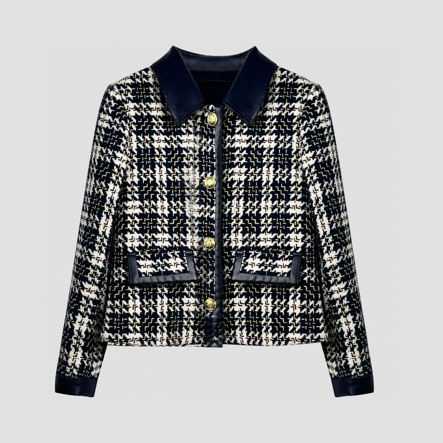 南油秋冬小香风高级蓝皮领粗花呢短款厚外套XF48