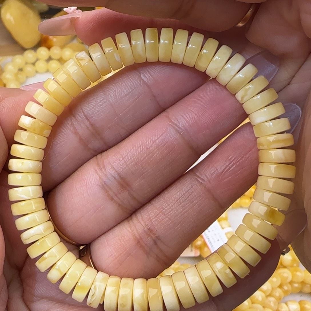蜜蜡未镶嵌手串浓白花药片手串