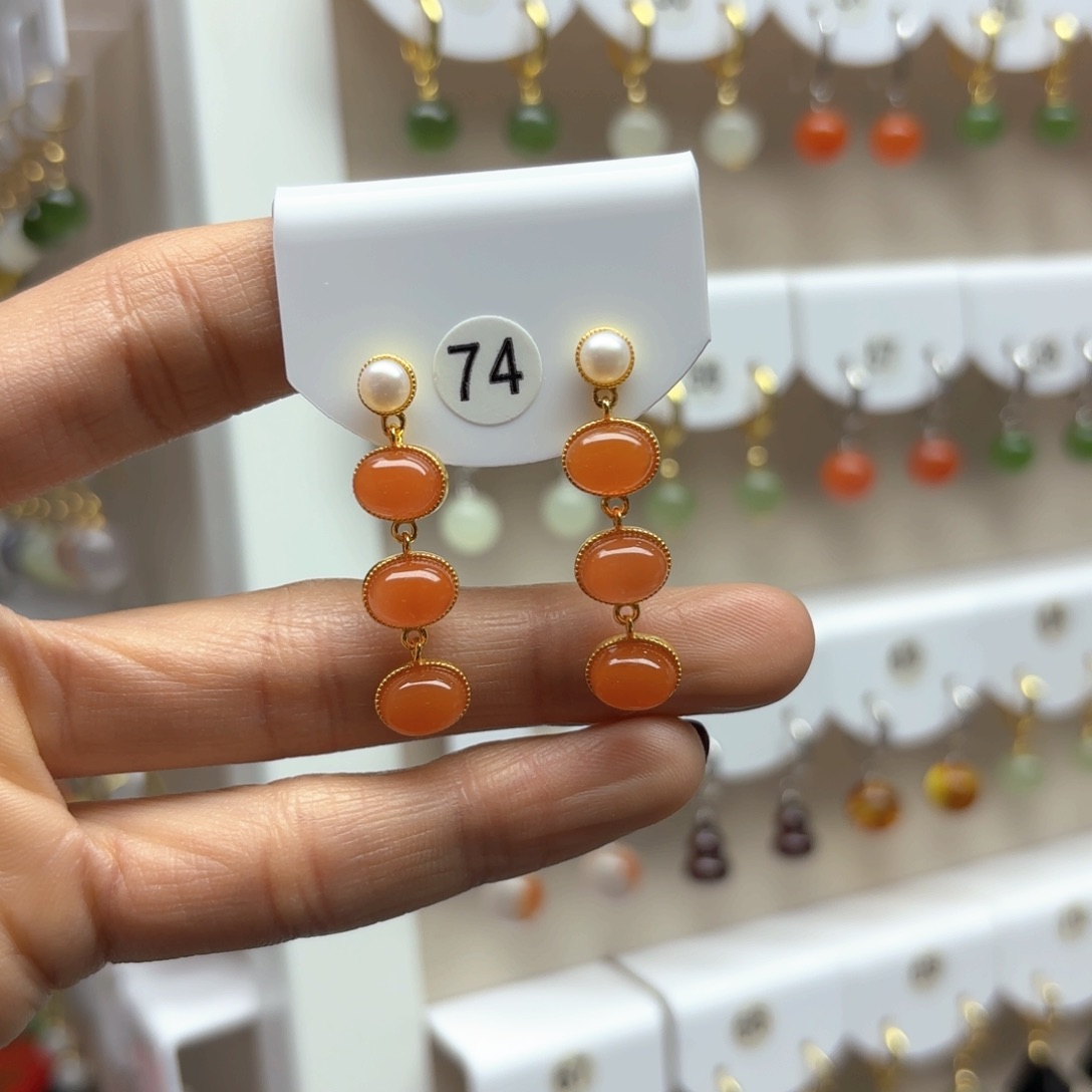 南红玛瑙耳饰银S925镶嵌2