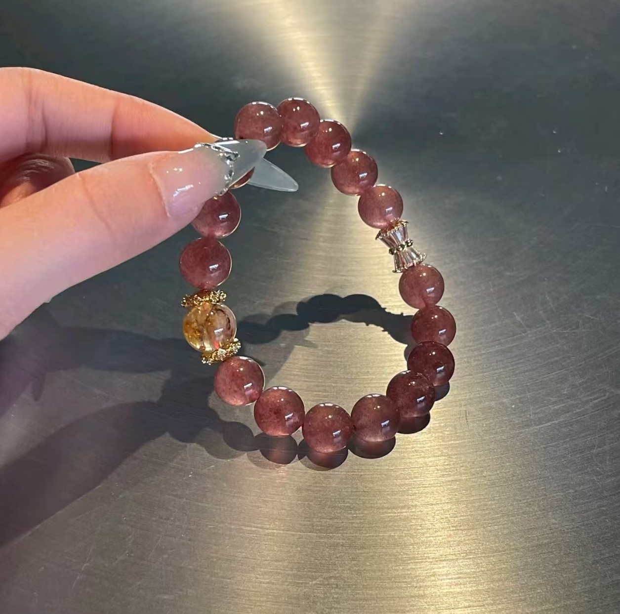 合金手链 晶与组合的原创设计小众手链草莓晶招财水晶手串