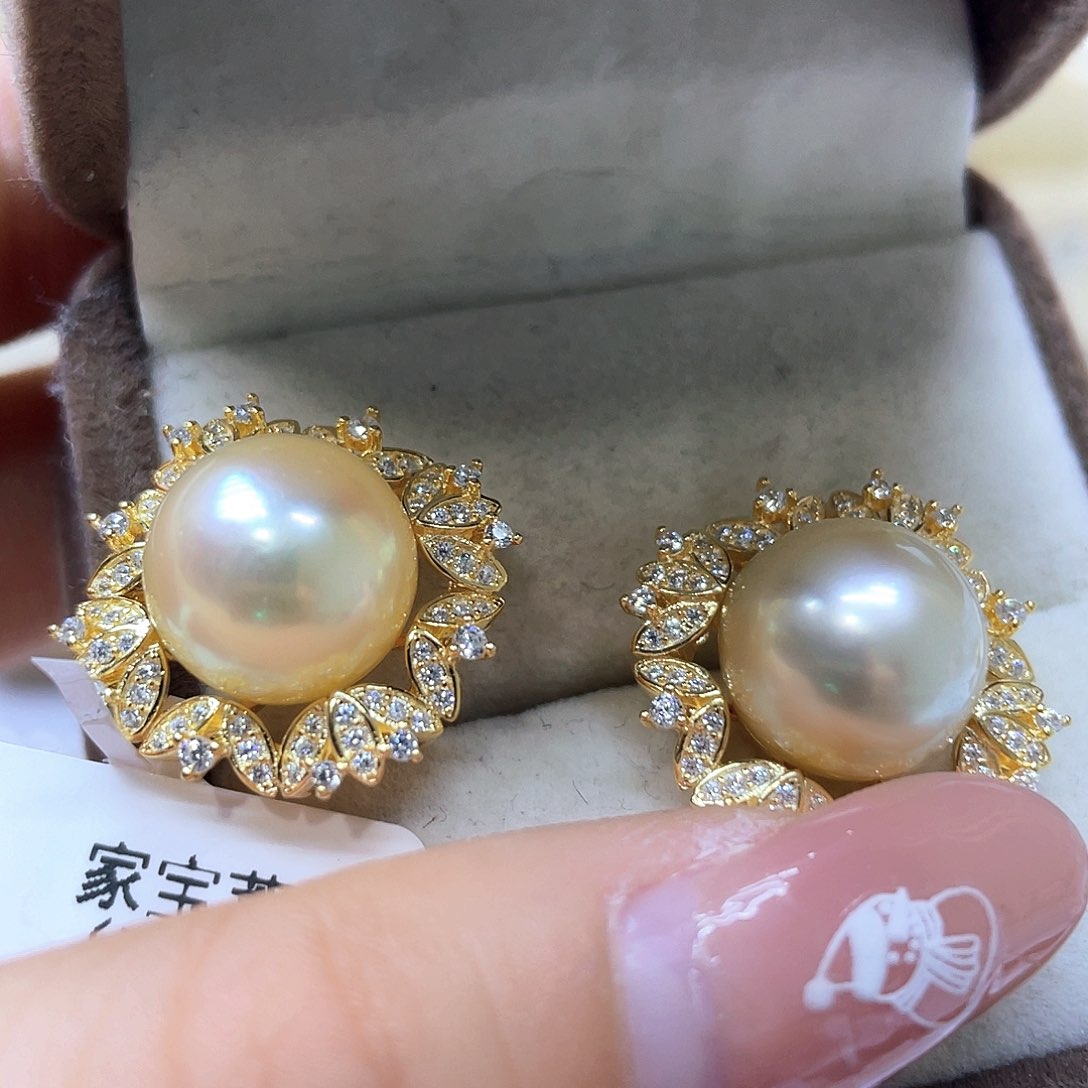 海水珍珠耳饰银S925镶嵌
