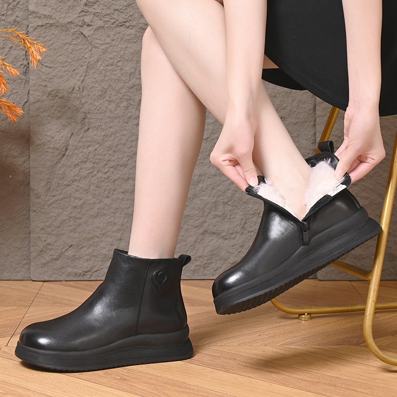 真皮羊毛靴皮毛一体雪地靴厚底加绒防滑保暖头层牛皮加厚棉靴子