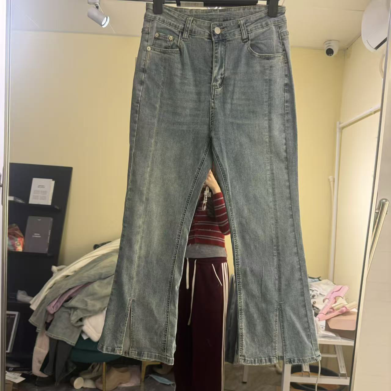 美式复古春秋季女款高腰显瘦微喇牛仔裤休闲百搭