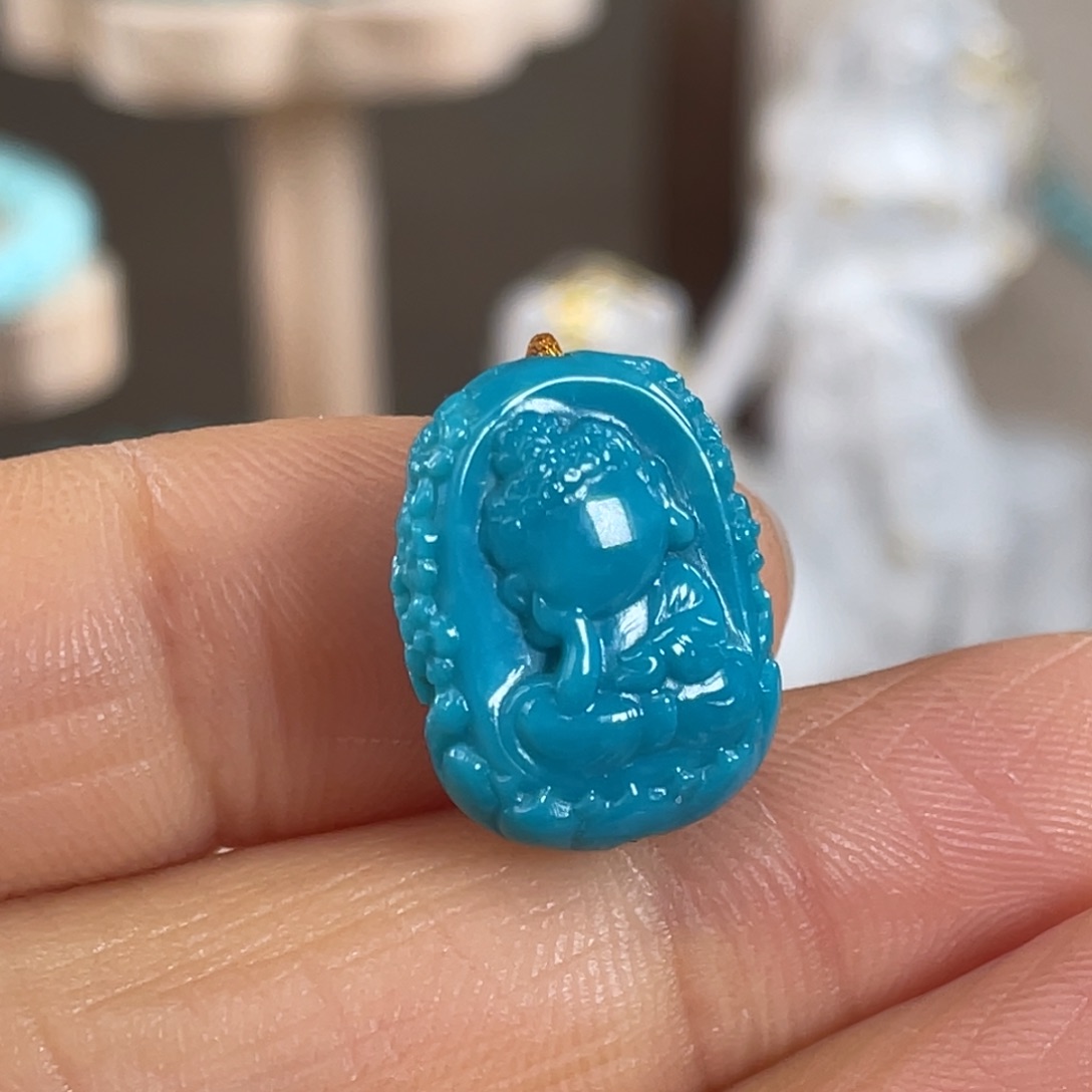 绿松石未镶嵌套链高蓝玉化双面佛