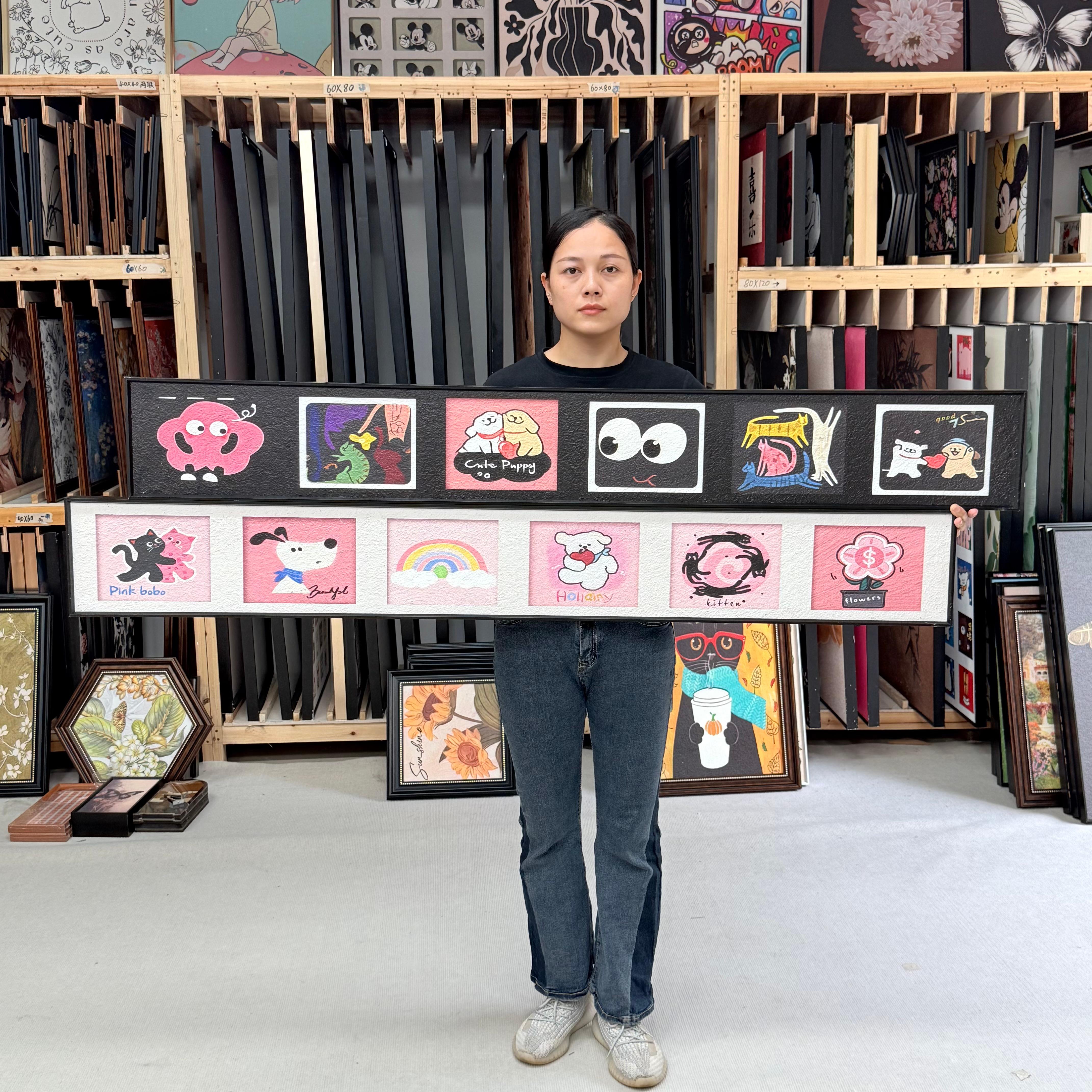 现代卡通多巴胺入户玄关装饰画竖版横版细长条挂画M001二联20150