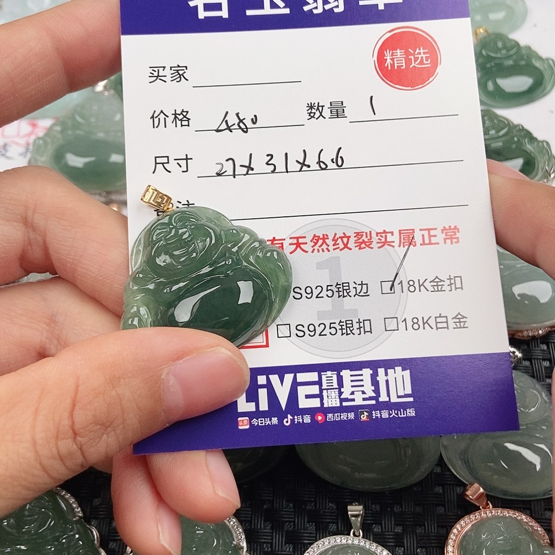 渔***翡翠18K金镶嵌颈饰