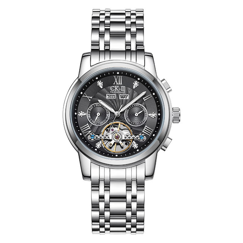 马克华菲【ck联名】全自动机械多功能镂空夜光商务高档腕表6028-黑