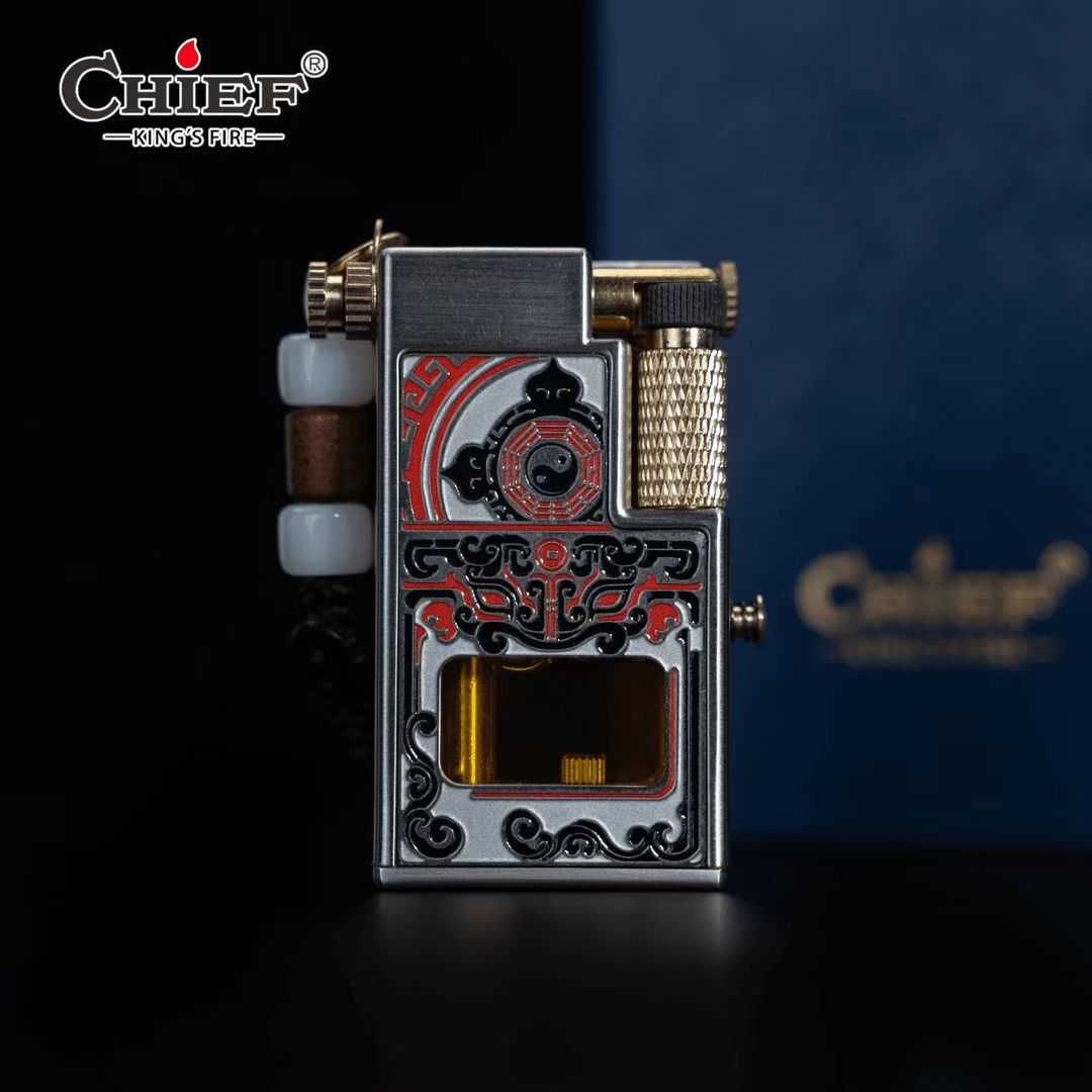 CHIEF/首领小钢炮升级版饕餮吞财创意抬臂侧滑透明油钛合金打火机