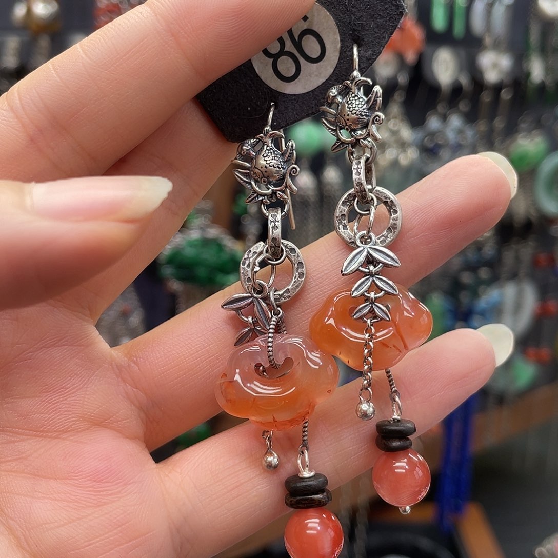 丸***南红玛瑙银S925镶嵌耳饰416hhhh