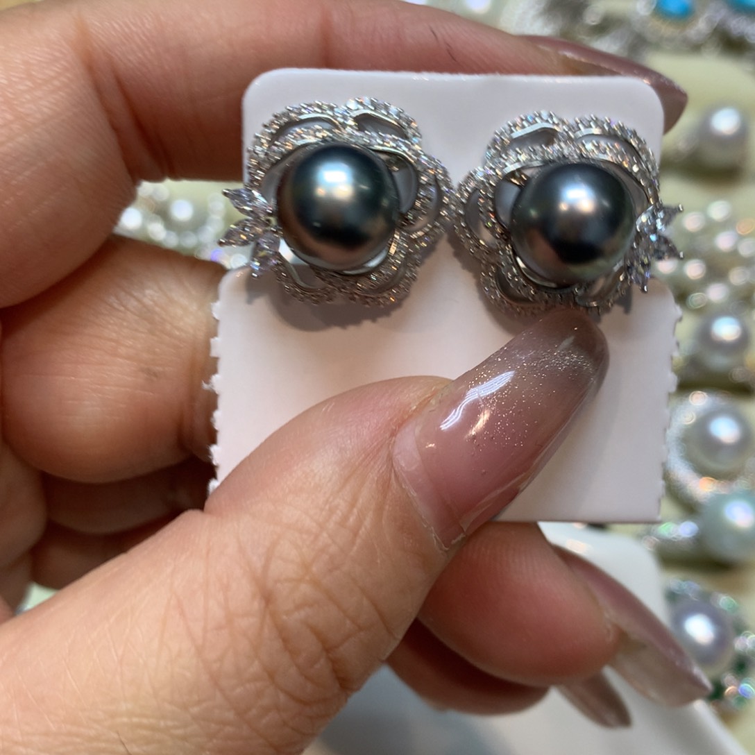 海水珍珠耳饰银S925镶嵌