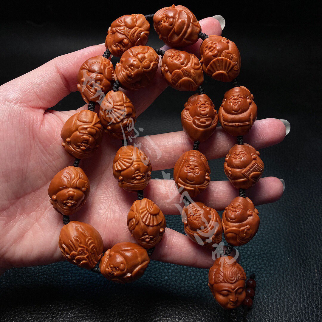 「1.7光面财神手持」橄榄核雕刻文玩佛珠念珠链核雕手工艺品手把件
