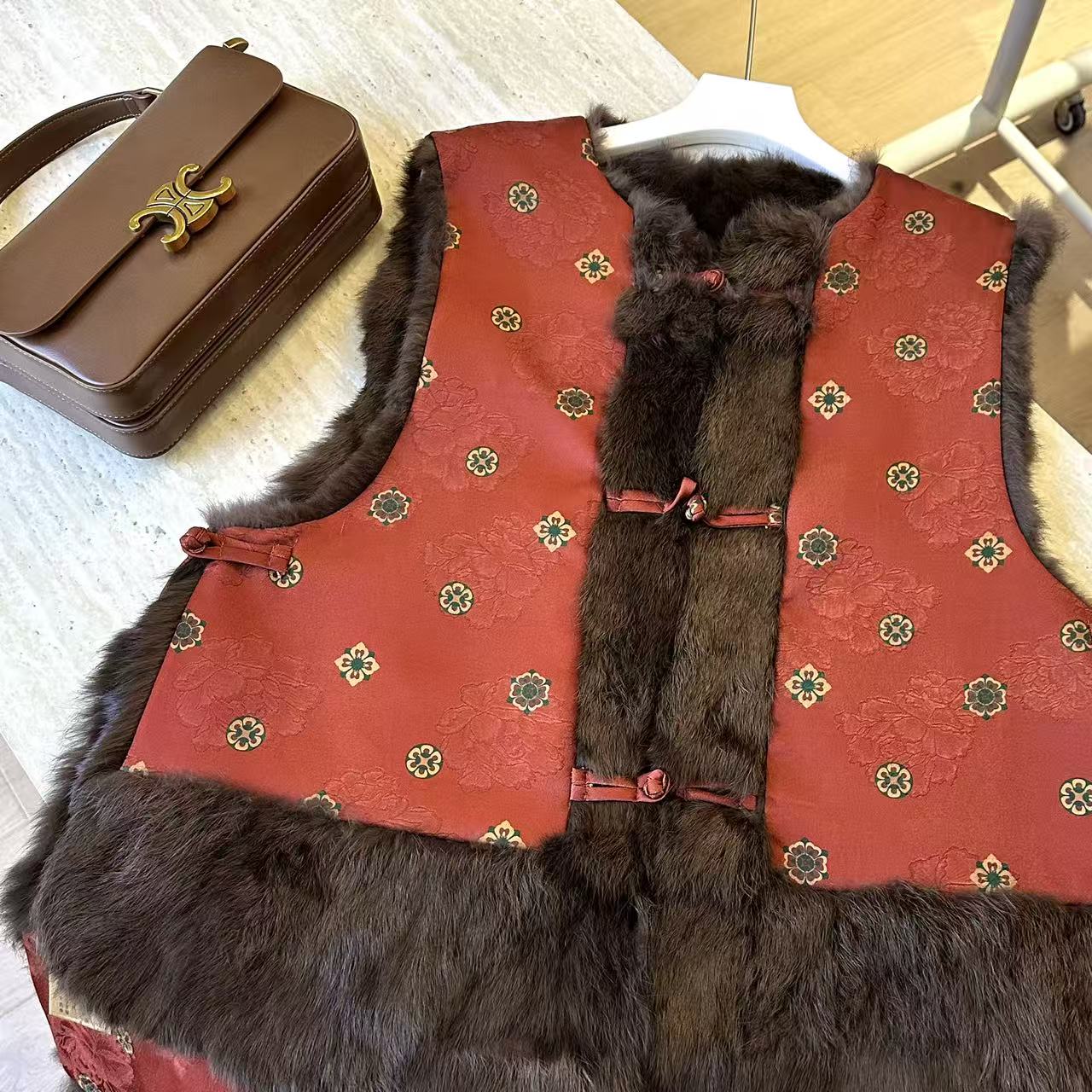 【来财马甲】新中式织金工艺金丝绣女冬季显摆温柔贵气貂yc10017