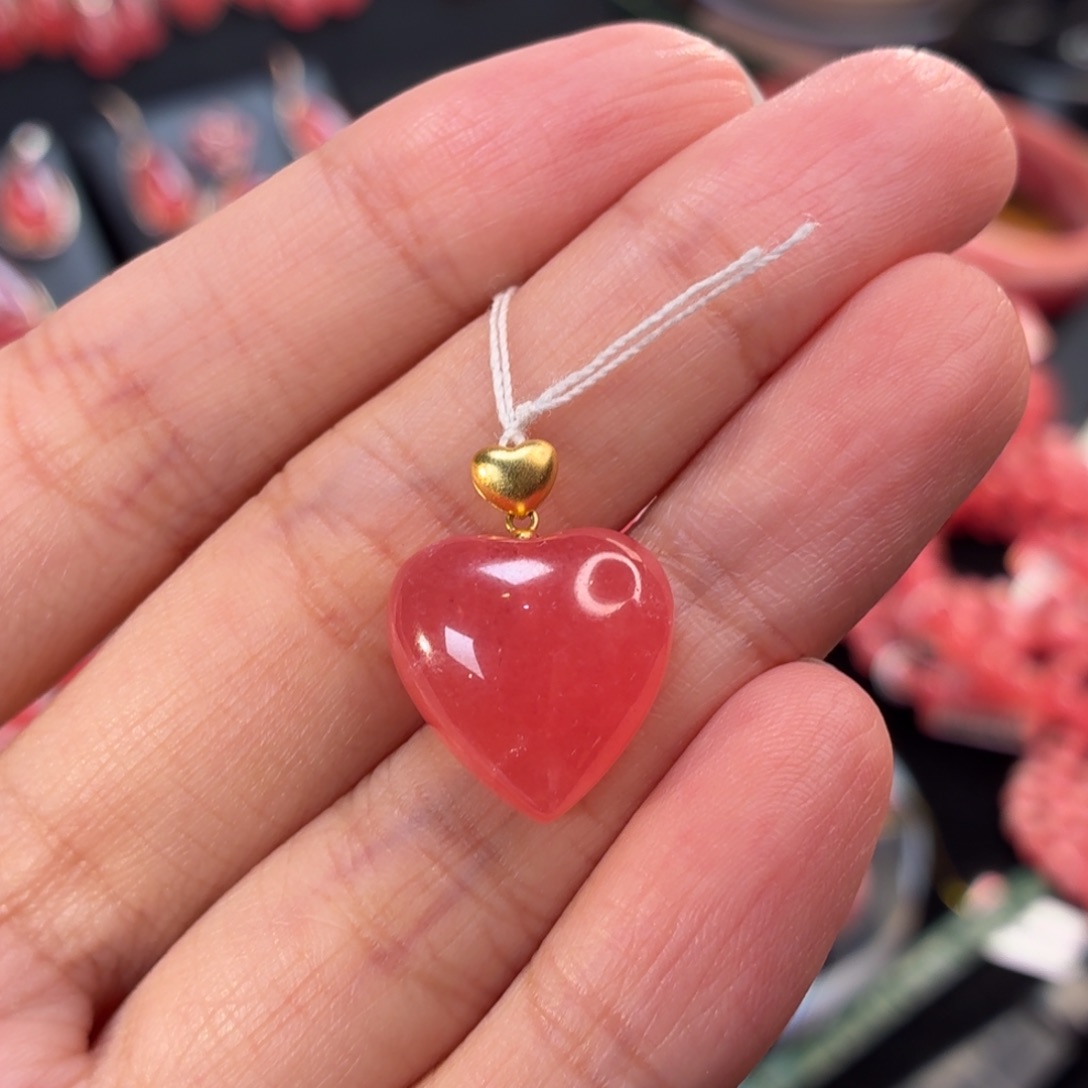 菱锰矿（红纹石）18K金镶嵌吊坠(不含链)