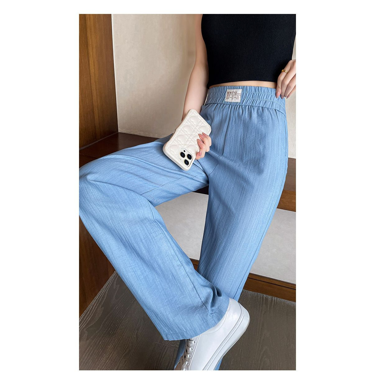 冰丝垂感高腰阔腿裤女薄款春夏秋直筒弹力休闲裤夏季天丝面料