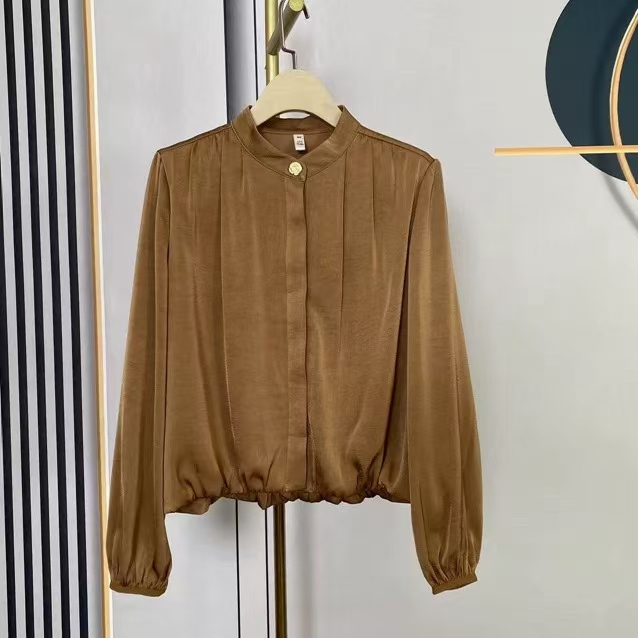 【C367】时尚休闲圆领长袖衬衫上衣女春季新款纯色小衫