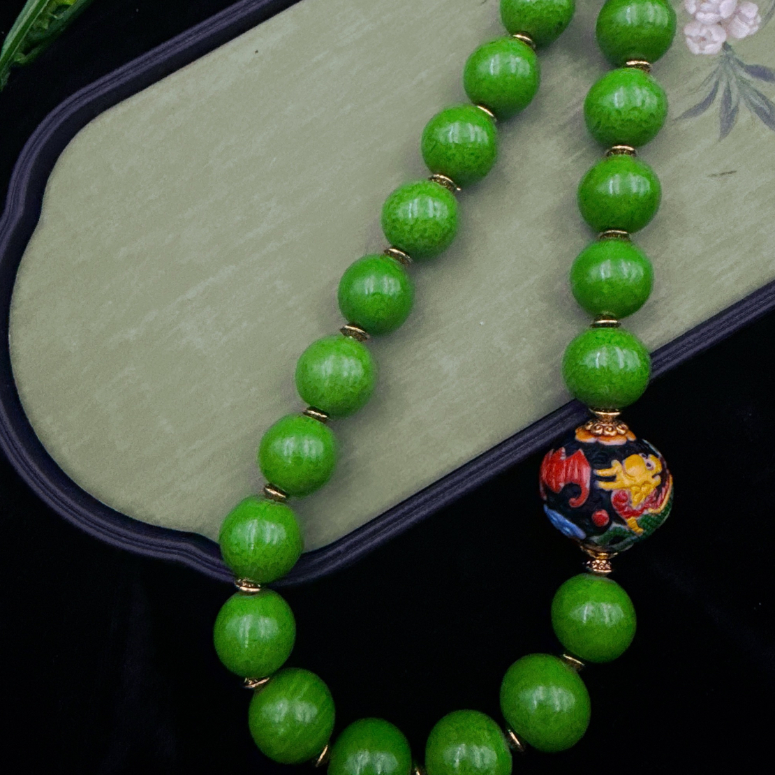 绿色云霞琉璃项链 复古百搭