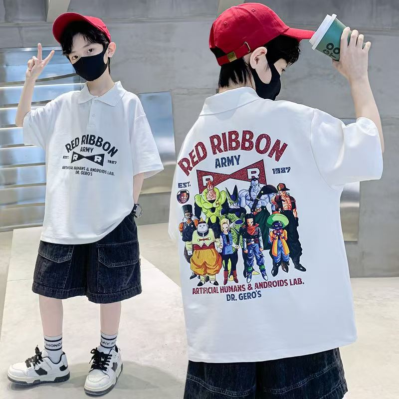503045 男童T恤2025新款短袖POLO领洋气珠地棉中大童休闲韩版半袖