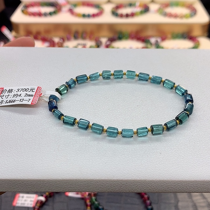 蓝色碧玺手链未镶嵌蓝色手串4.2mm