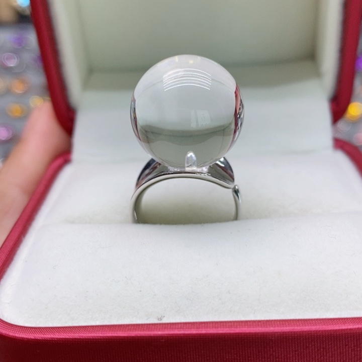 水晶戒指银S925镶嵌天然水晶戒指