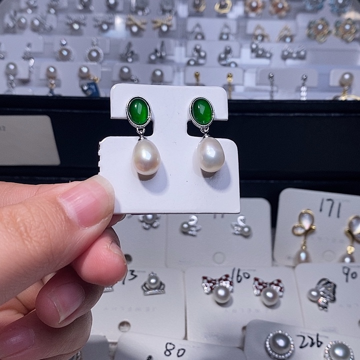 淡水珍珠银S925镶嵌耳饰