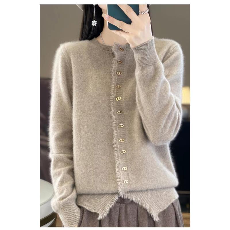 25新款流苏毛边修身针织纯羊毛开衫NJR901