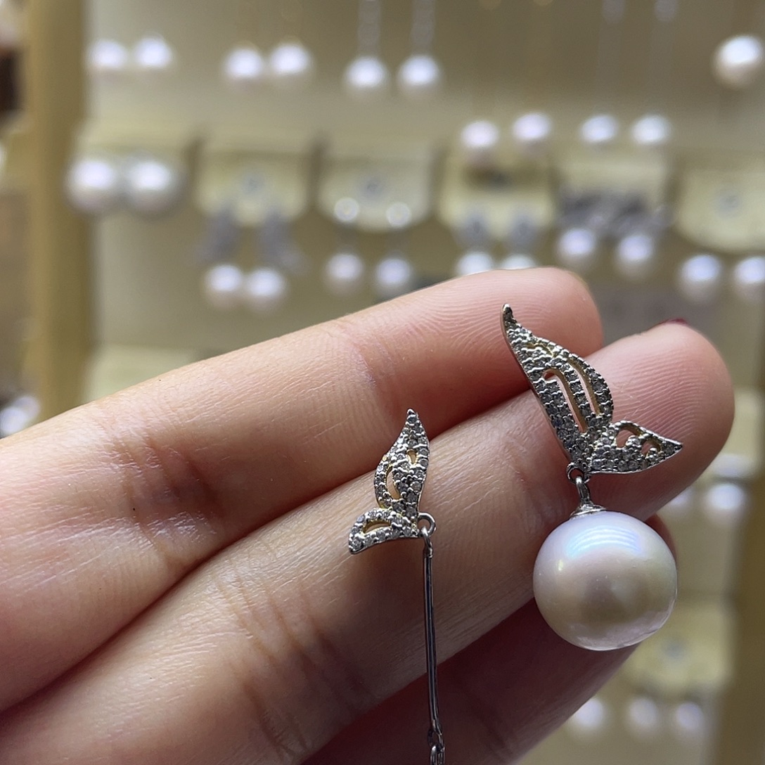 银S925镶嵌淡水珍珠耳饰