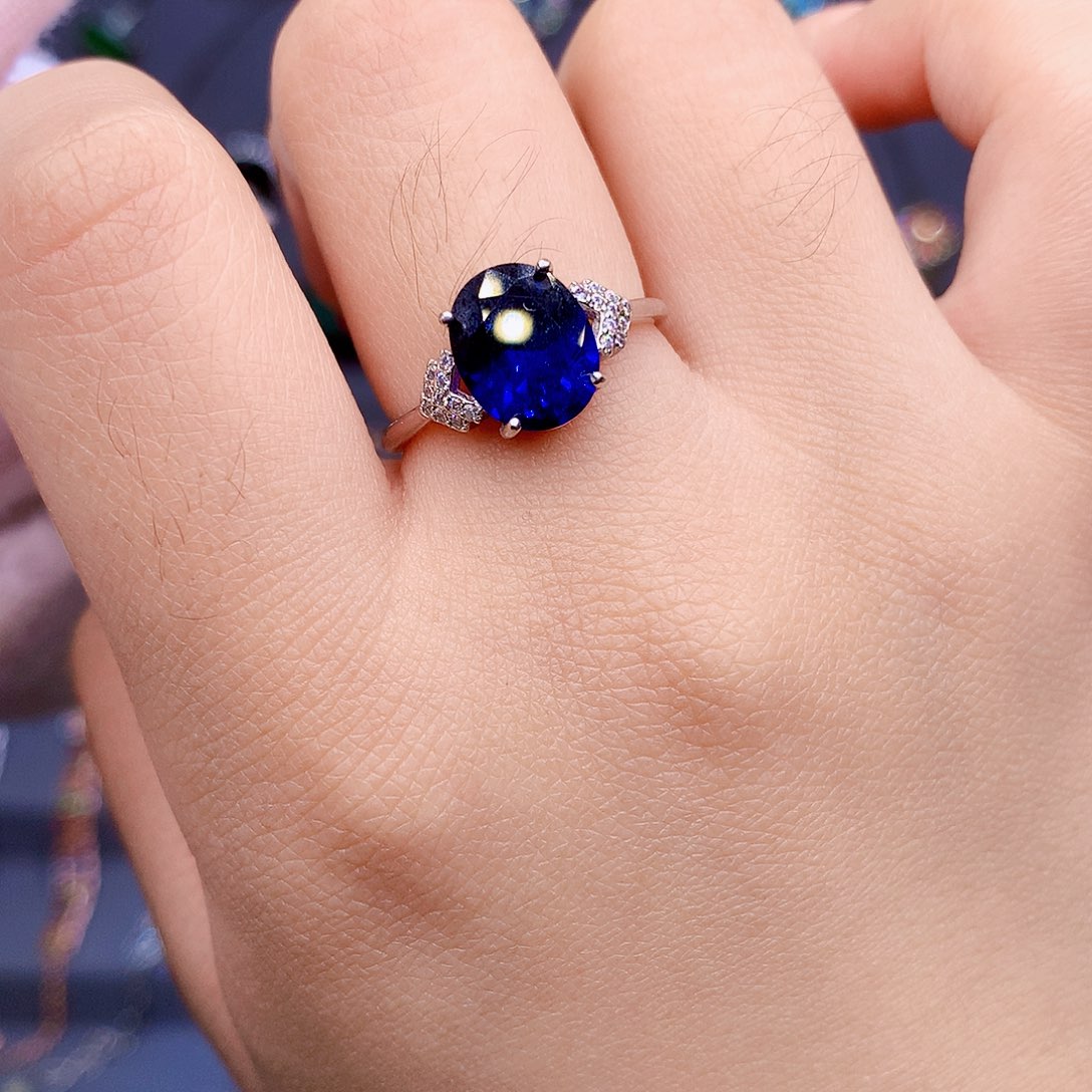 蓝宝石戒指银S925镶嵌