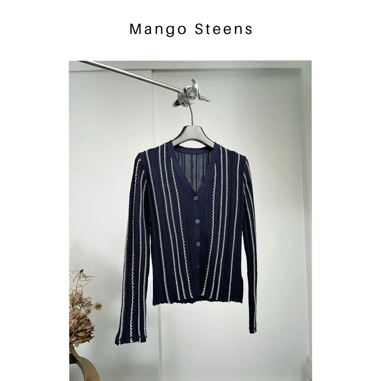 MANGO steen‘s丨桑蚕丝+羊毛编织V领针织显瘦开衫针织衫I5502