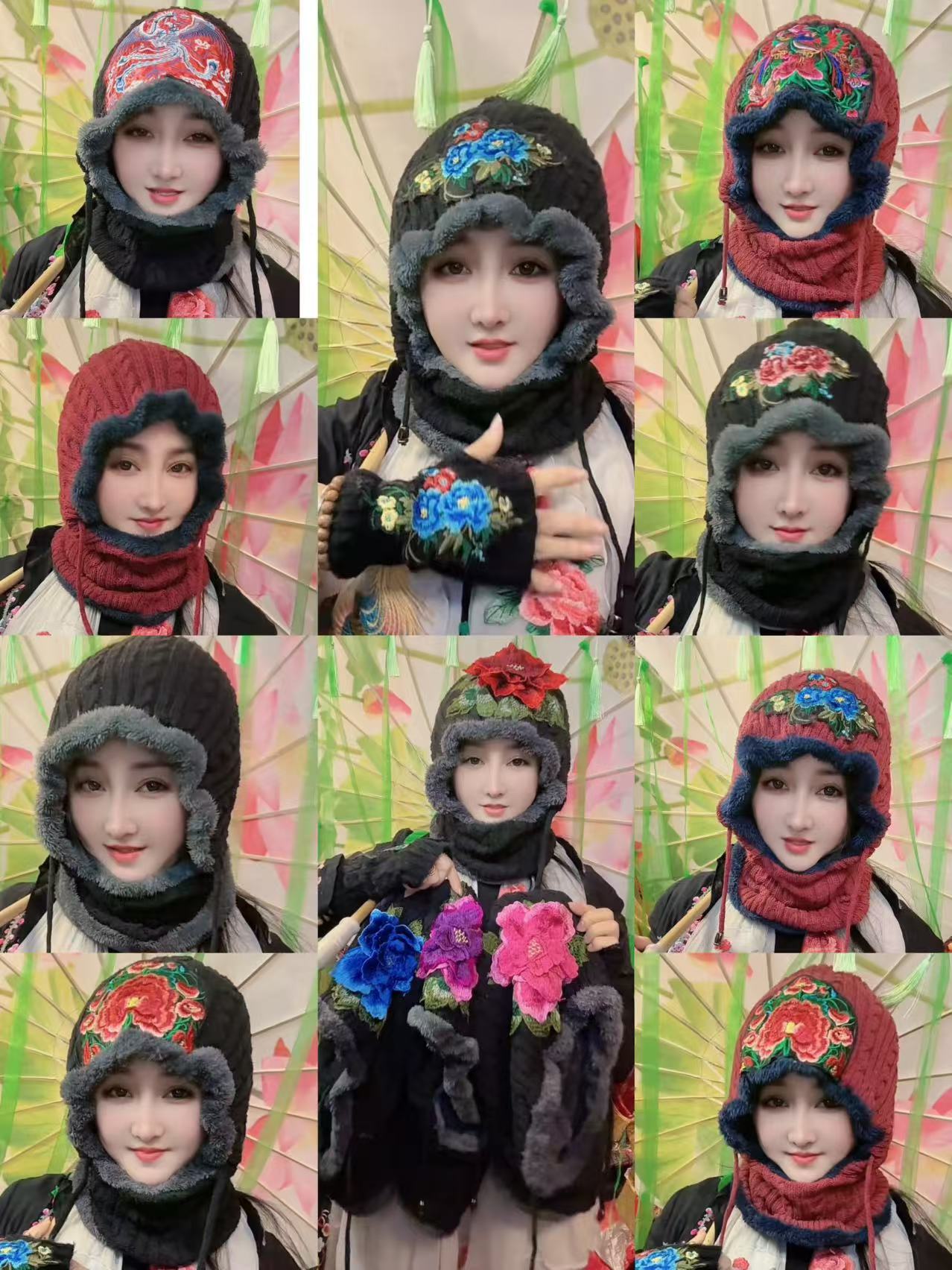 冬款针织加绒帽子围巾一体