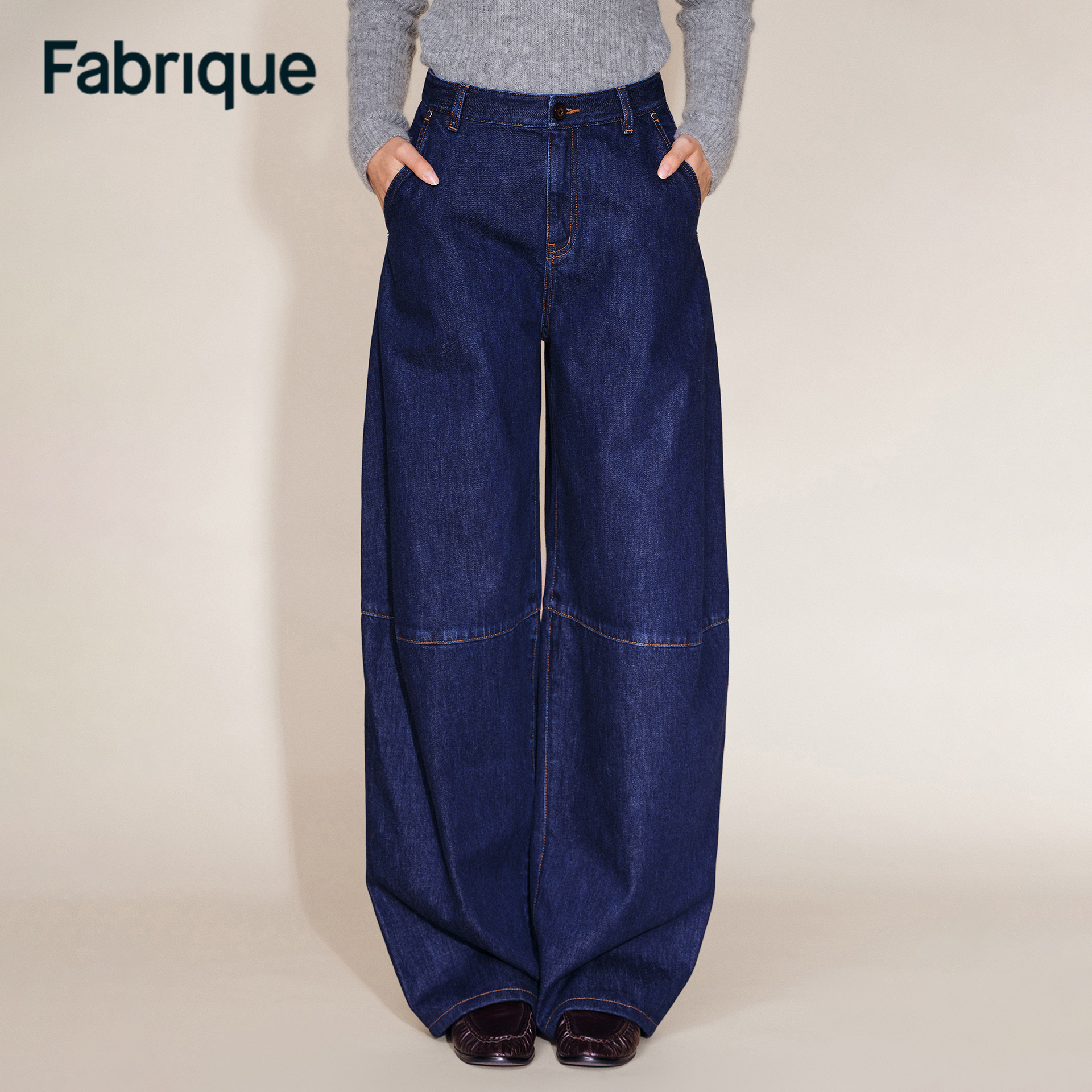 Fabrique Odelia 秋冬新品【气球裤】深蓝薄款解构时尚大廓形牛仔裤