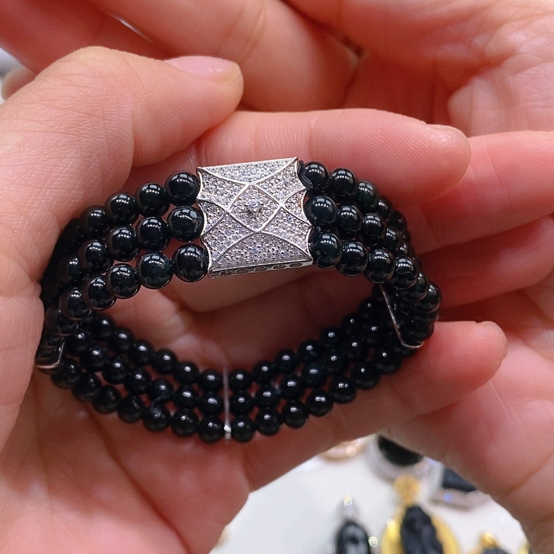 翡翠手链银S925镶嵌沝*手链