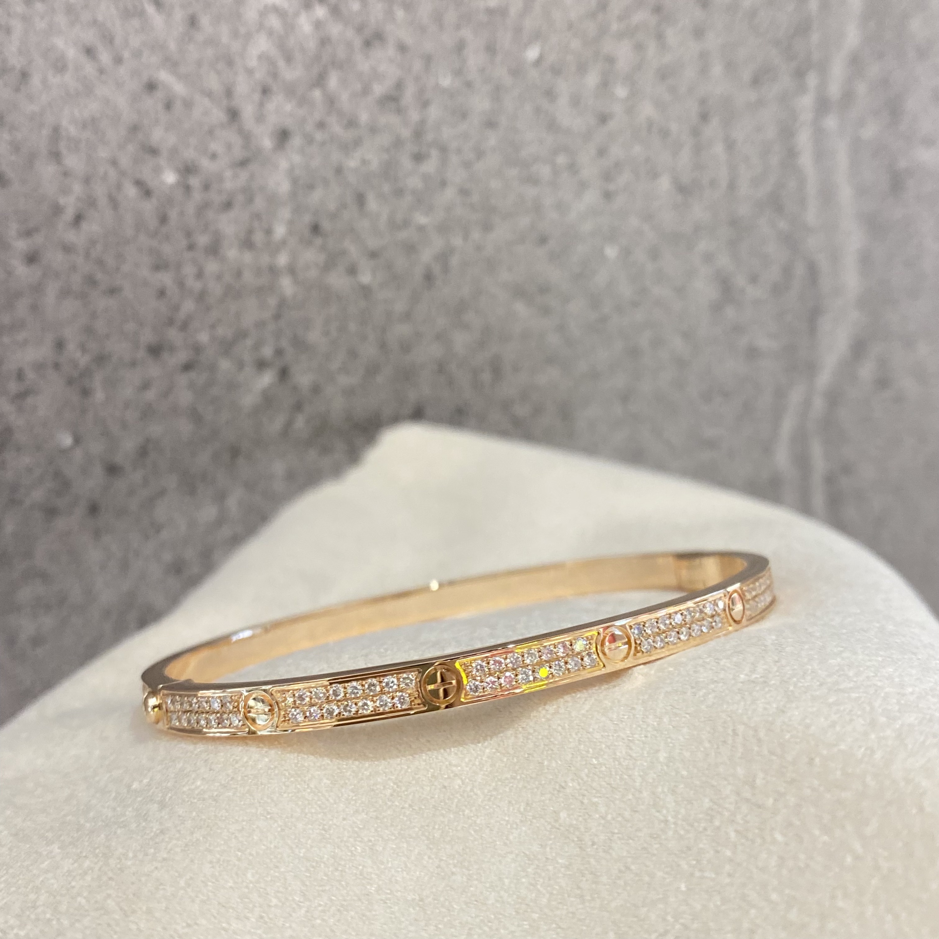 18k金 百搭简约钻石满天星窄版手镯 满钻玫瑰色手镯 拍下备注圈口