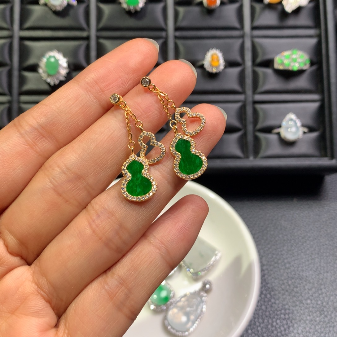 多***机翡翠银S925镶嵌耳饰