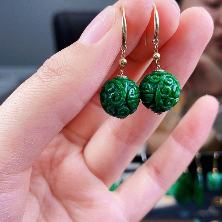 翡翠耳饰18K金镶嵌饰品