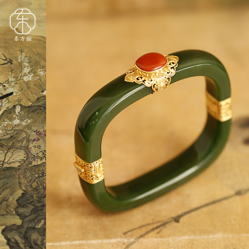 东方俪DOFUNLY【玉春渡】和田玉气质18K金手镯设计款BYSZ川骛