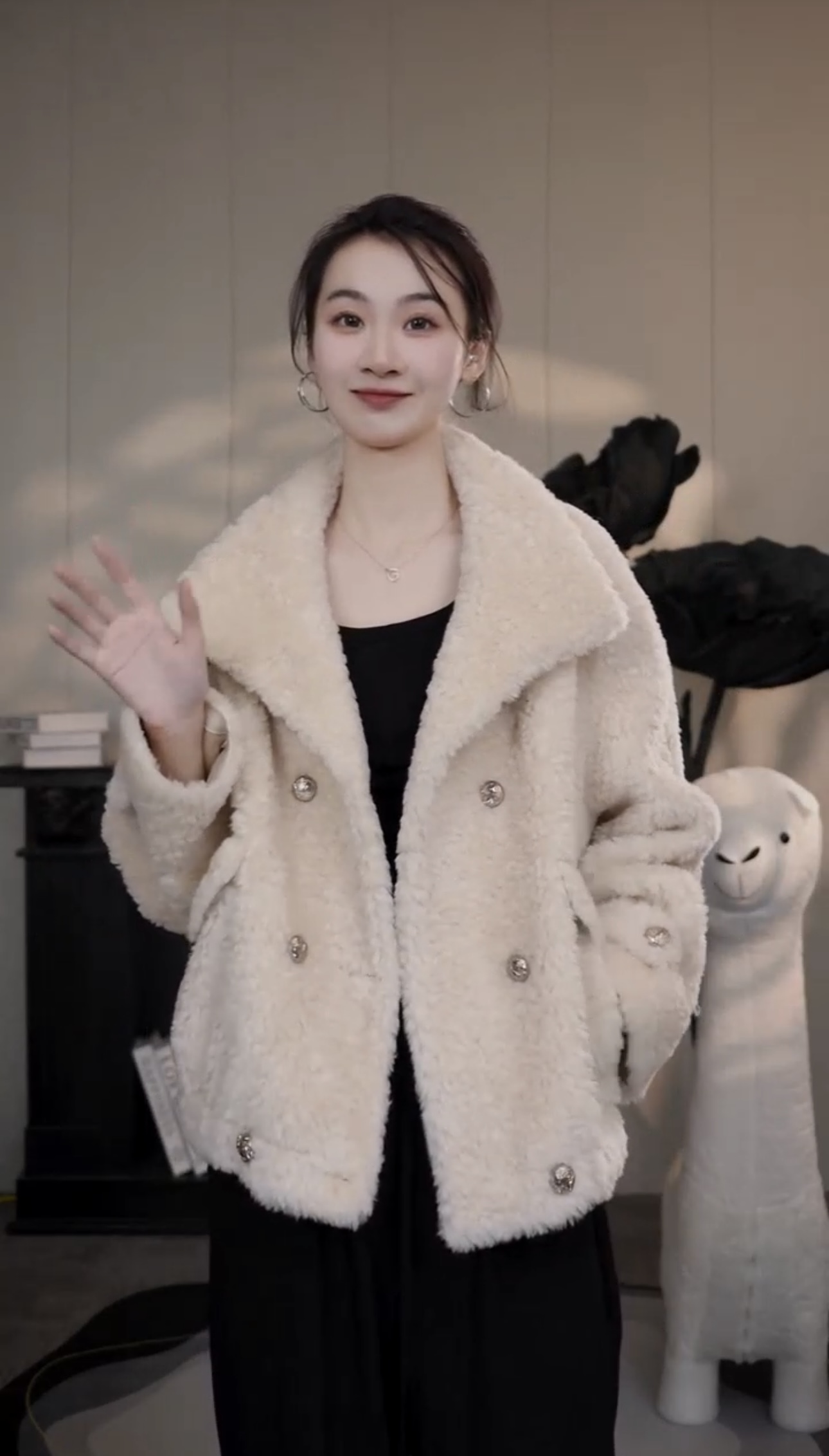 （86501）2025新款女款100羊毛冬季休闲时尚百搭长款毛毛厚外套